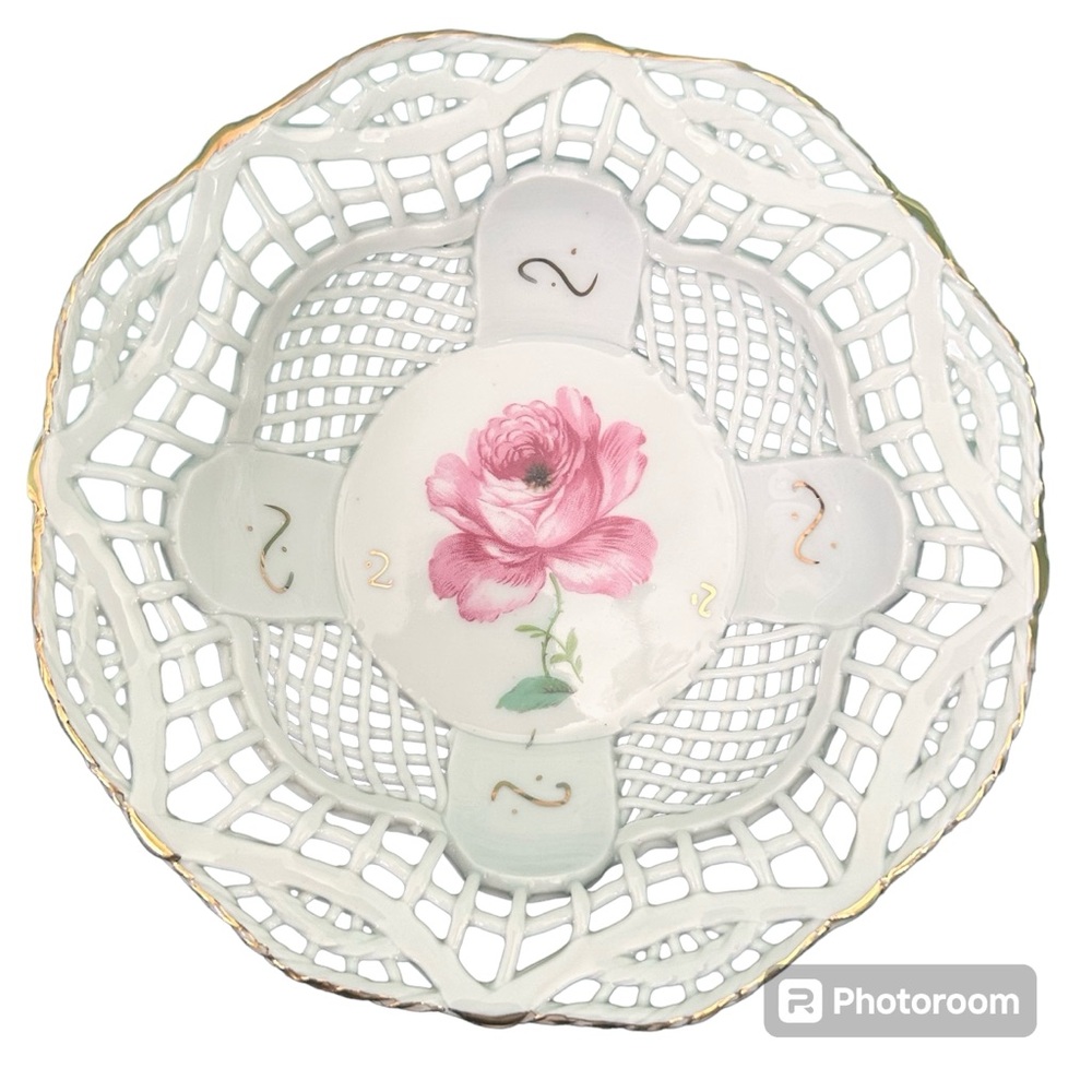 Vintage Porcelain Floral Lattice Design Bowl